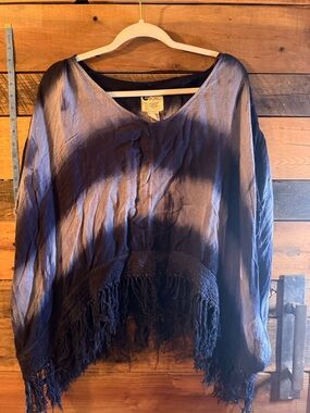 Billabong Fringe Hem Boho Top Blue Tie Dye Lightweight Blouse